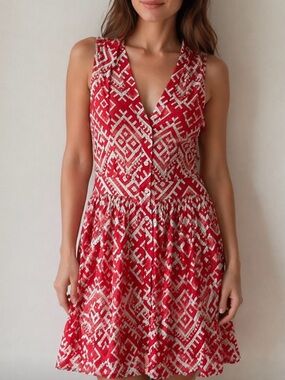 Temperley London Red & White Printed Sleeveless Mini Dress